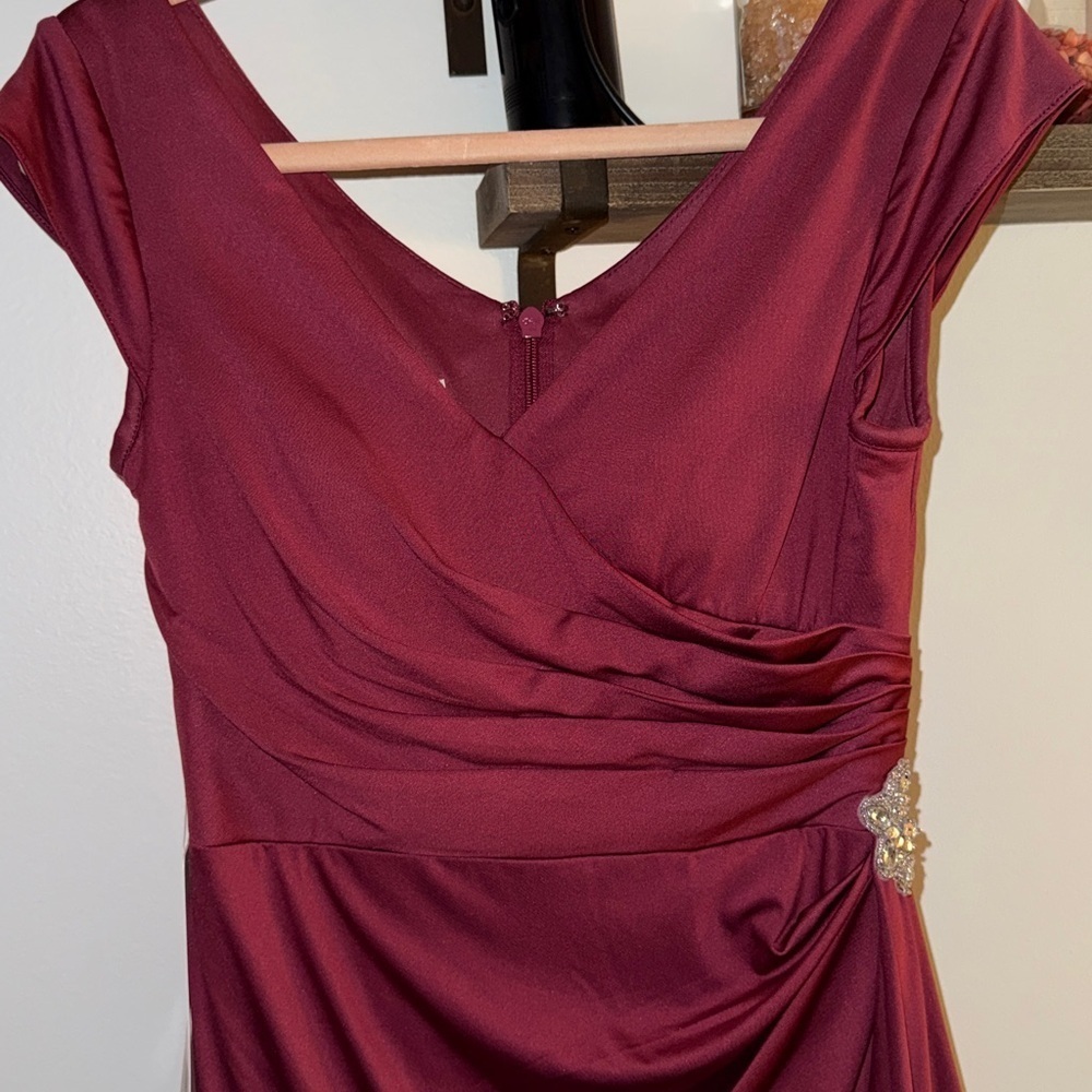Azazie Burgundy Gown with Elegant Design - Picture 2 of 7